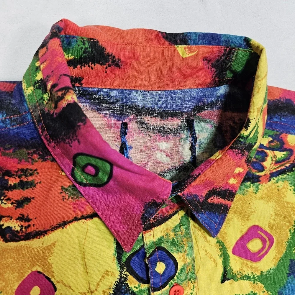 Vtg Wrangler Shirt Mens XL Brushpopper Bright Loud Bull Skull Tie Dye Groovy - Picture 4 of 13